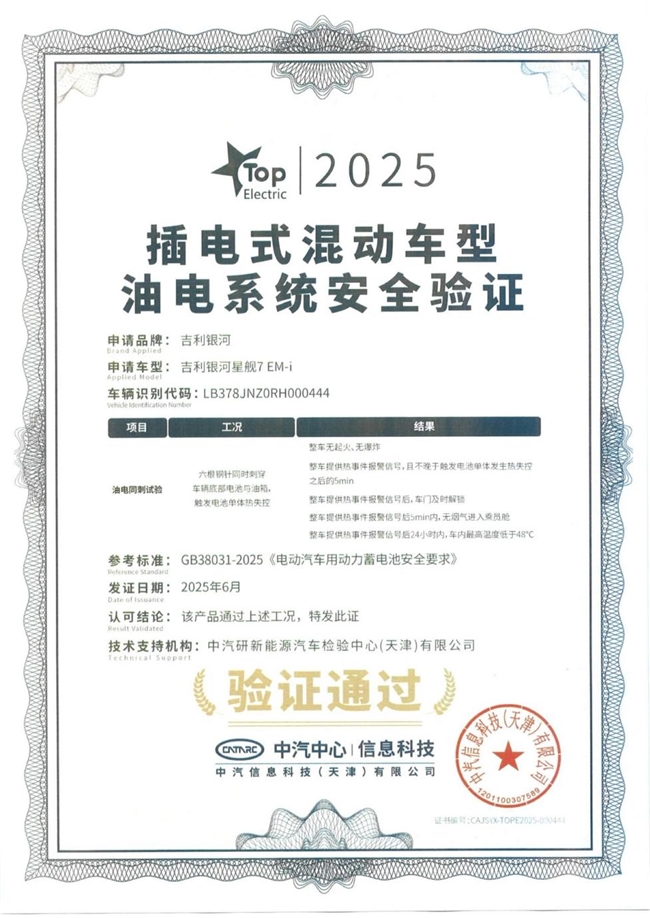 吉利银河星舰7 EM-i成功完成行业首个“油电同刺”挑战