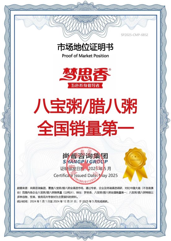 梦思香谷物粥系列产品荣获尚普咨询集团多项市场地位声明 梦思香谷物粥系列产品荣获尚普咨询集团多项市场地位声明