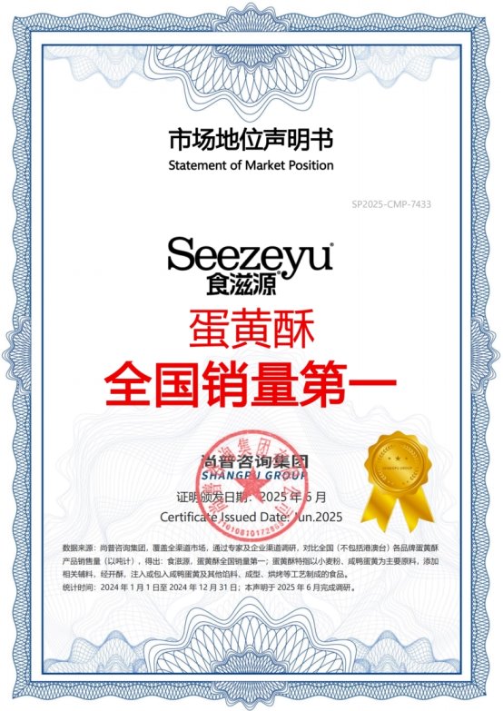 食滋源荣获尚普咨询集团多项市场地位声明 食滋源荣获尚普咨询集团多项市场地位声明