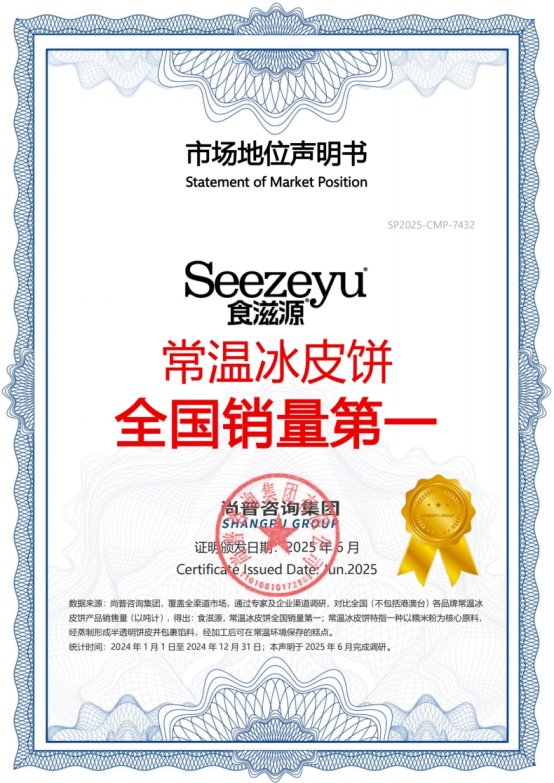 食滋源荣获尚普咨询集团多项市场地位声明 食滋源荣获尚普咨询集团多项市场地位声明