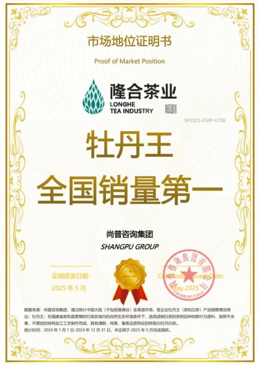 隆合茶业荣获尚普咨询集团系列市场地位声明 隆合茶业荣获尚普咨询集团系列市场地位声明