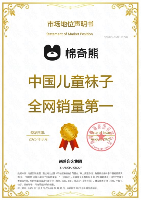 棉奇熊荣获尚普咨询集团系列市场地位声明